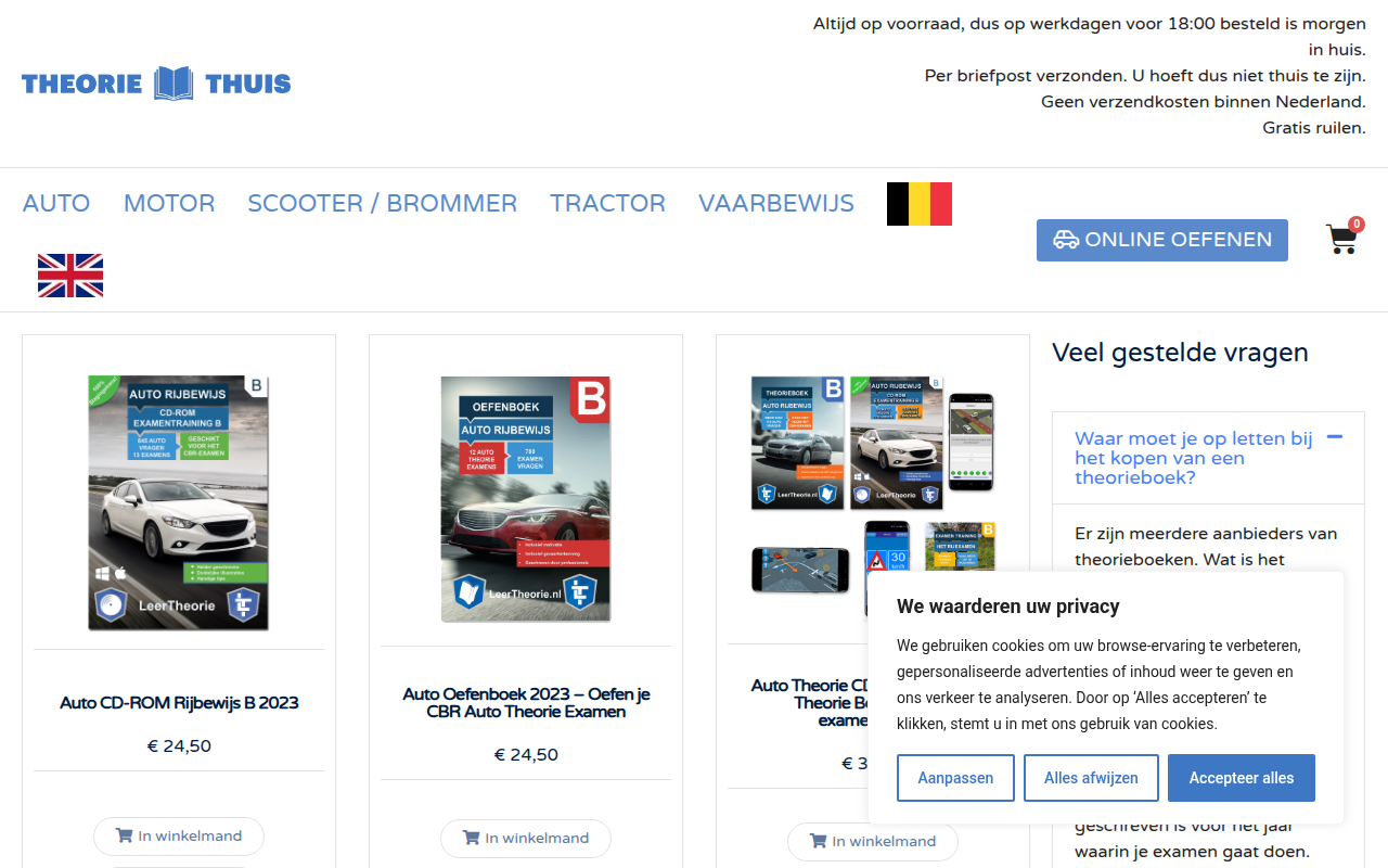 Screenshot van theoriethuis.nl