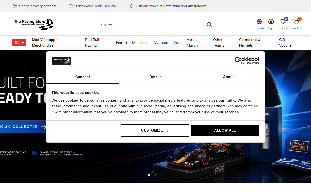 Screenshot van theracingstore.nl