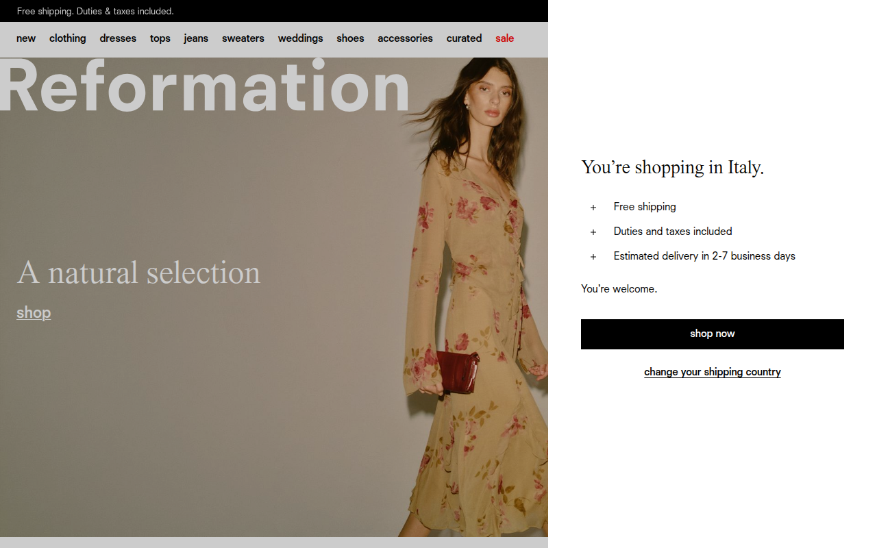Screenshot van thereformation.com