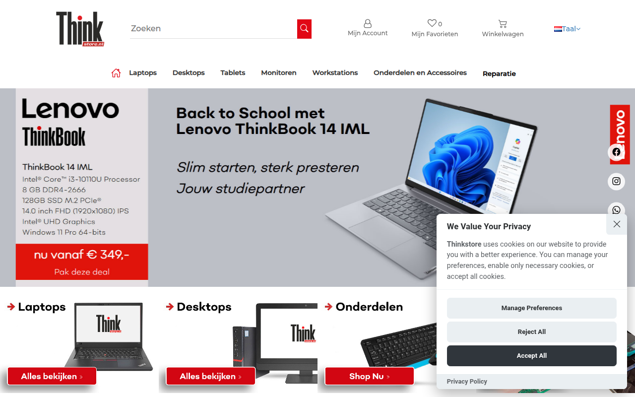 Screenshot van thinkstore.nl