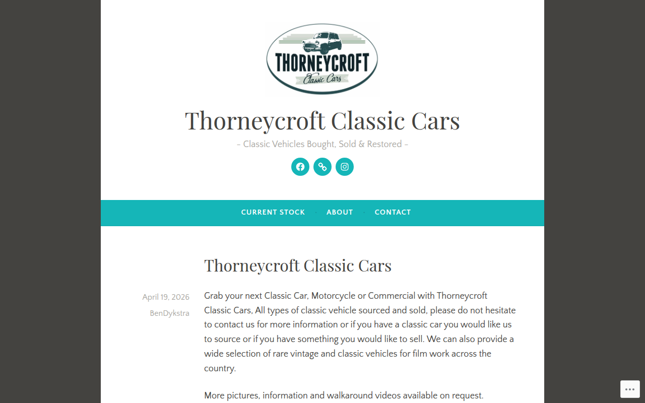 Screenshot van thorneycroftclassiccars.com