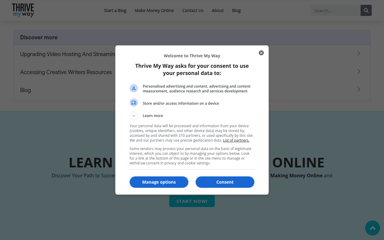 Screenshot van thrivemyway.com