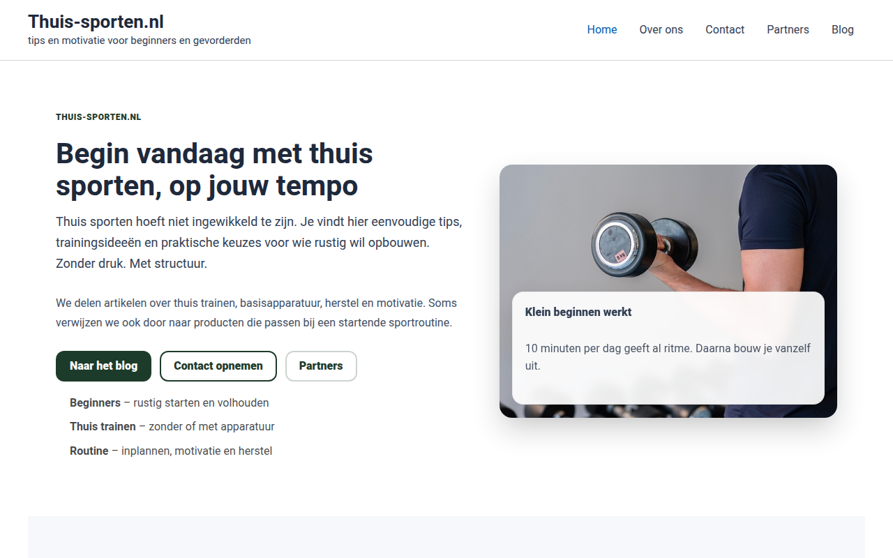 Screenshot van thuis-sporten.nl