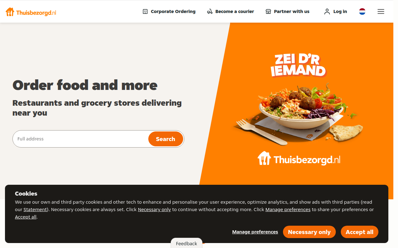 Screenshot van thuisbezorgd.nl