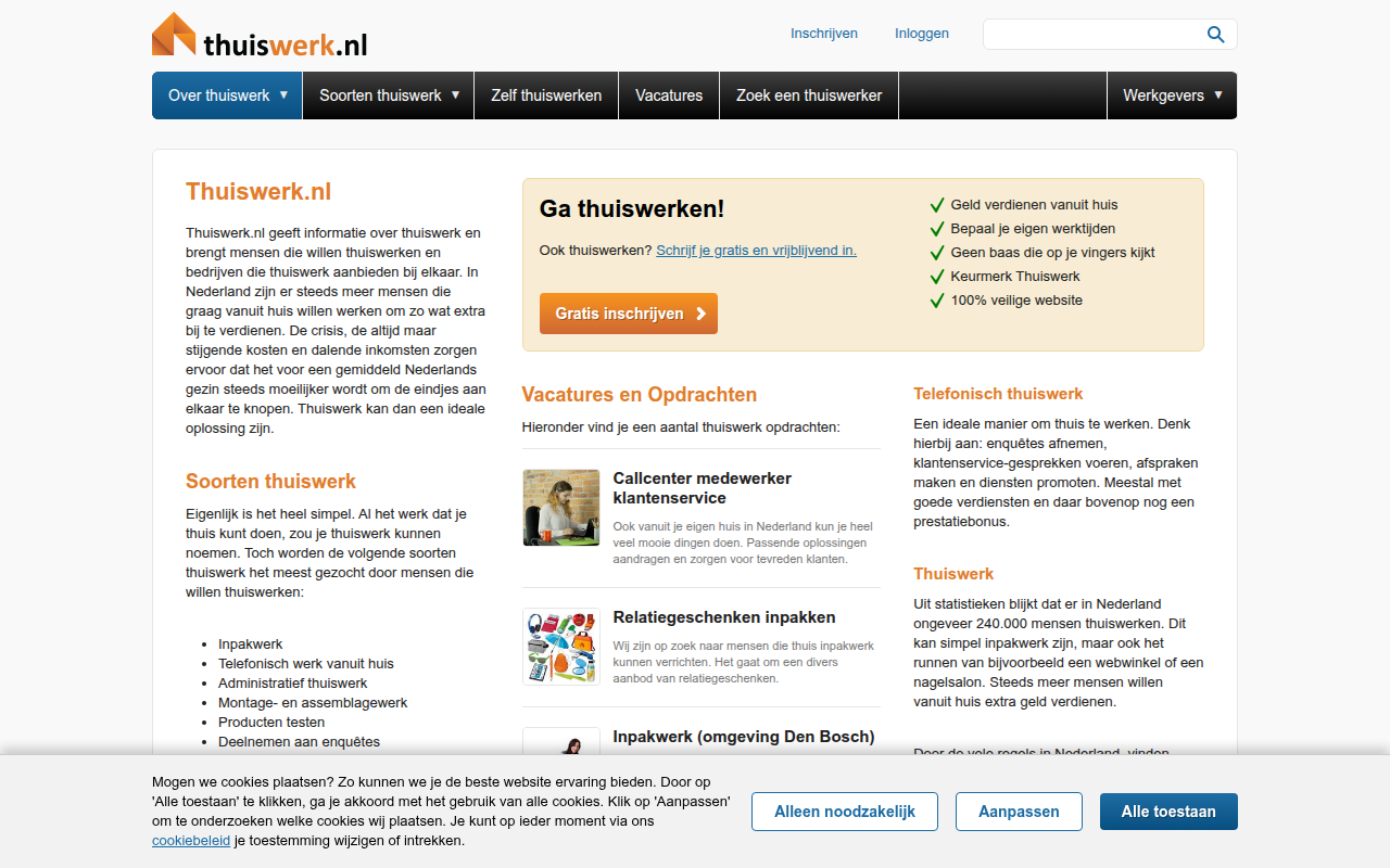 Screenshot van thuiswerk.nl