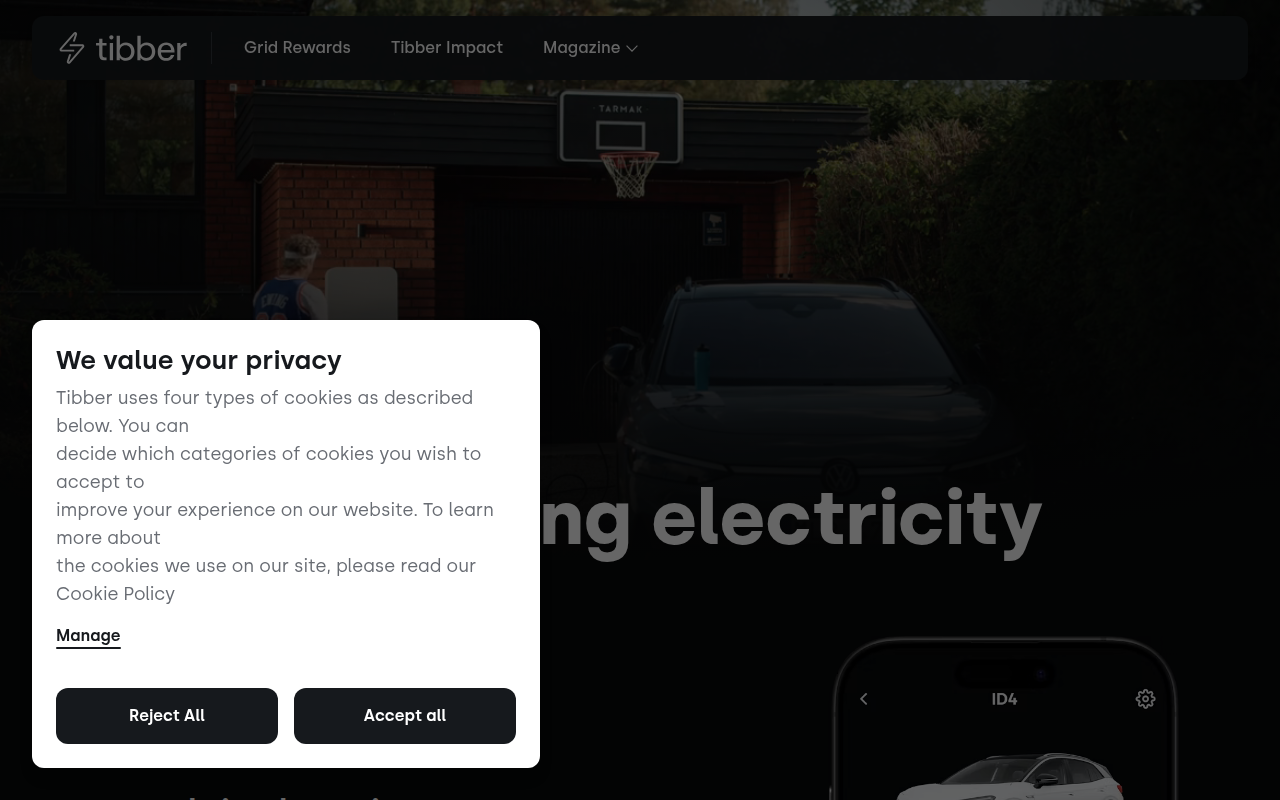 Screenshot van tibber.com