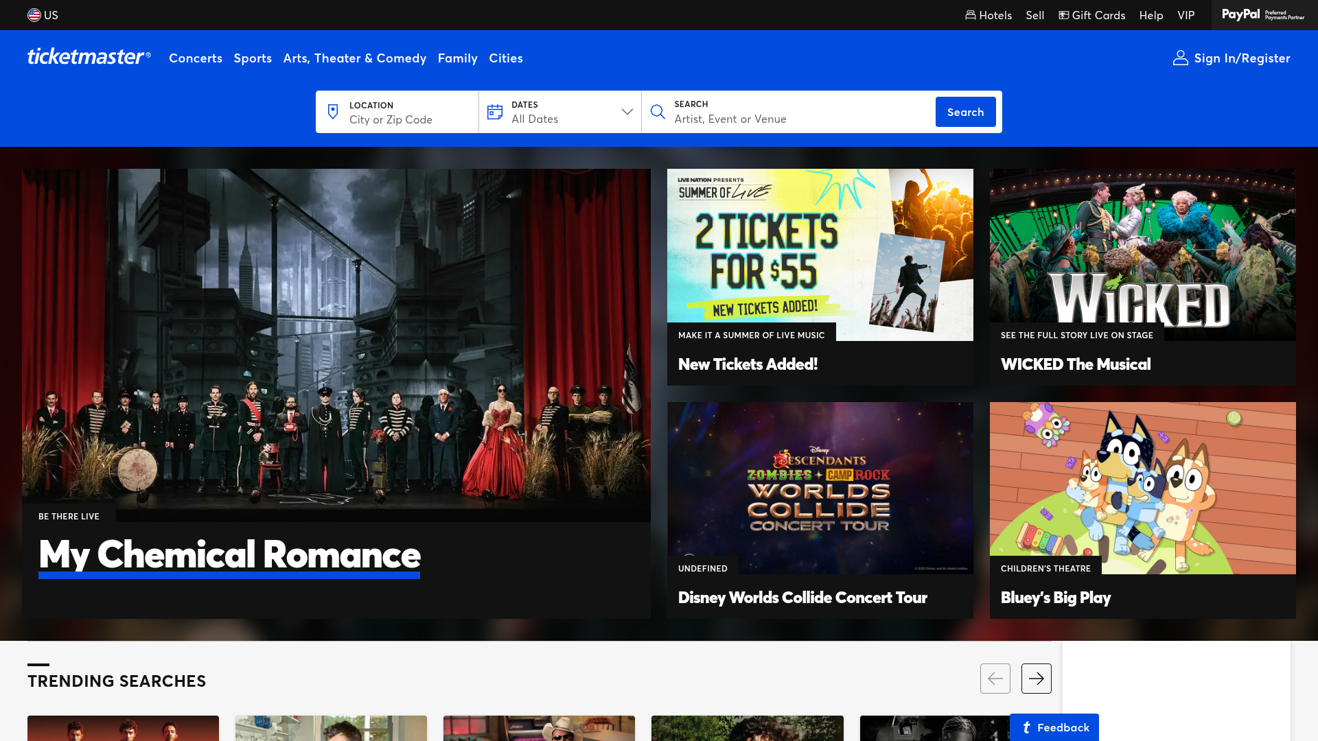 Screenshot van ticketmaster.com