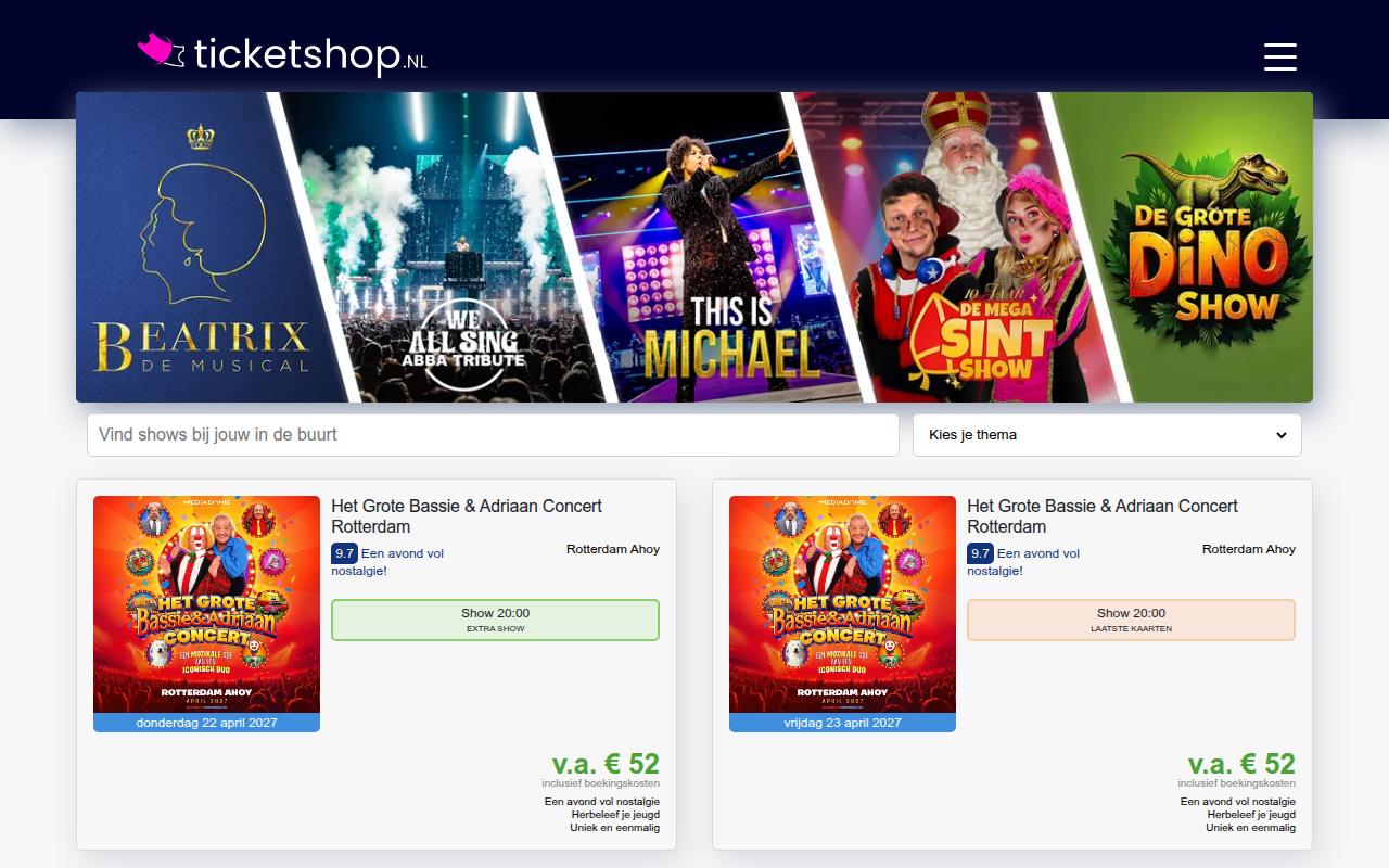 Screenshot van ticketshop.nl