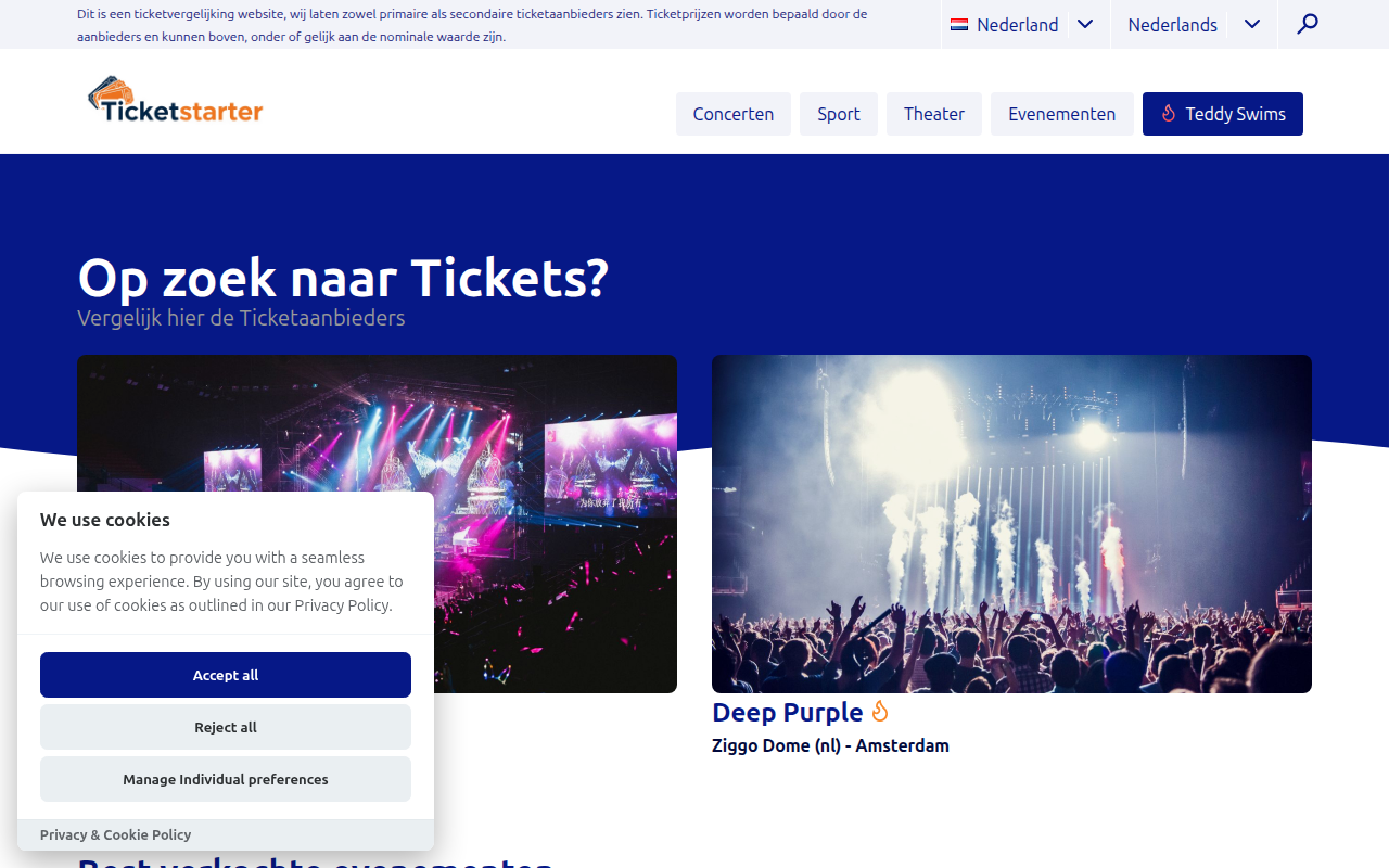 Screenshot van ticketstarter.nl
