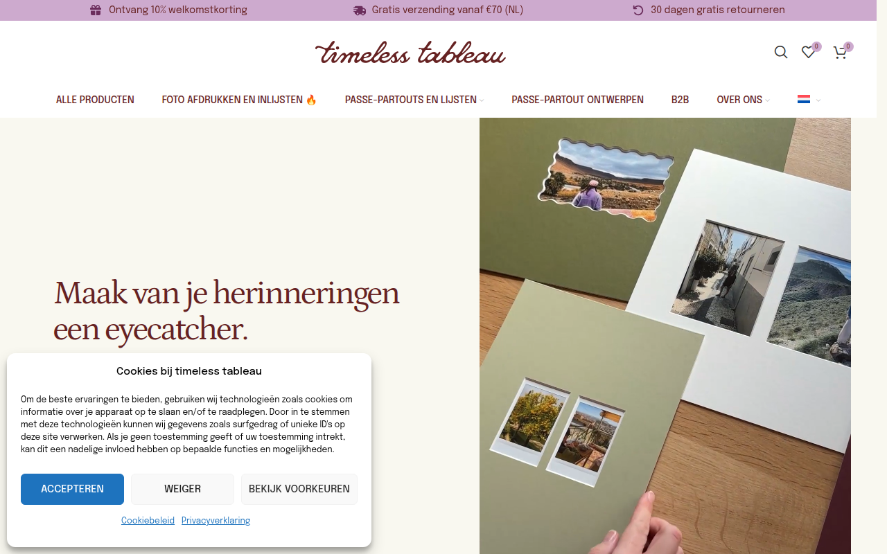Screenshot van timelesstableau.nl