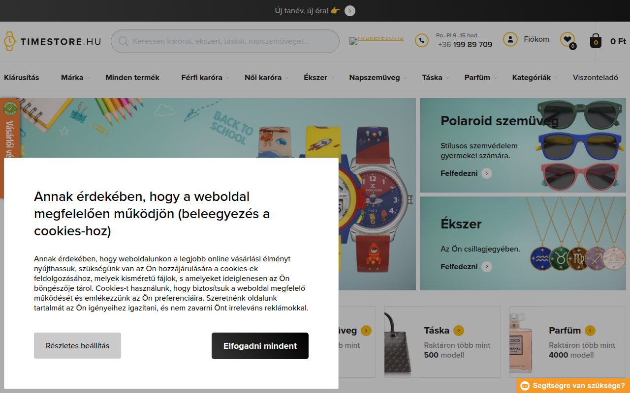 Screenshot van timestore.hu