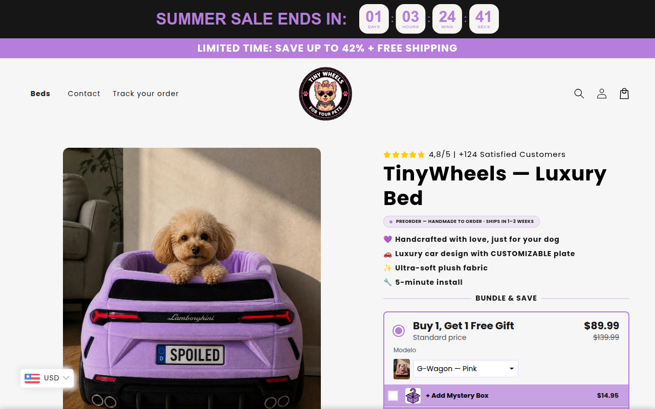 Screenshot van tinywheelspets.com