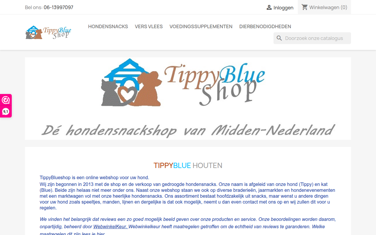 Screenshot van tippyblueshop.nl