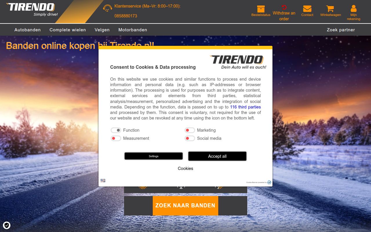 Screenshot van tirendo.nl
