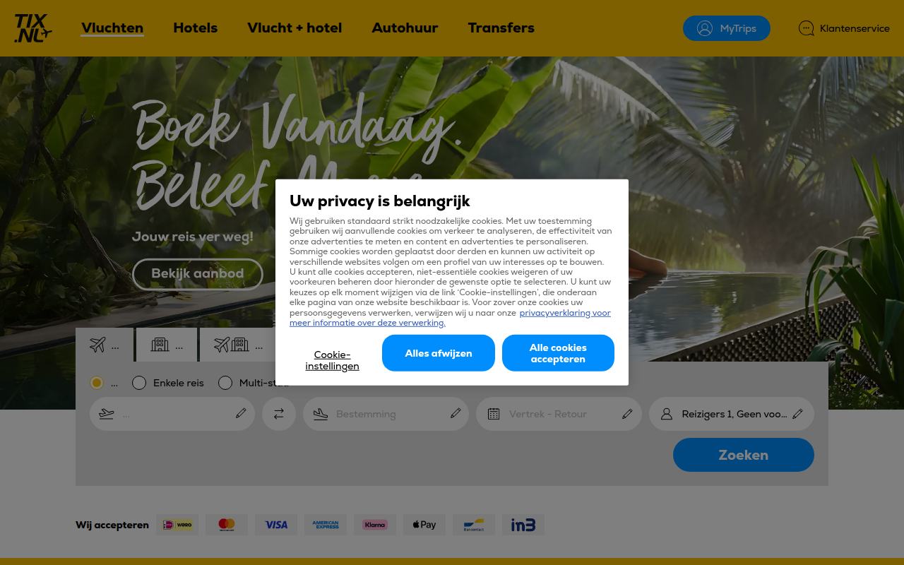 Screenshot van tix.nl