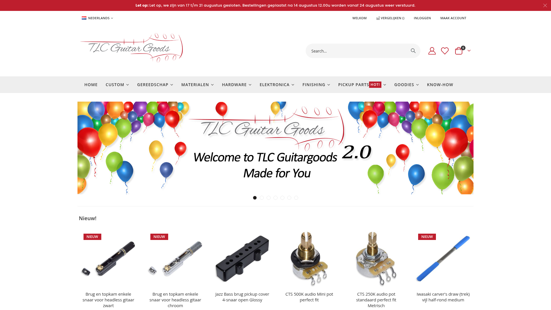 Screenshot van tlcguitargoods.com