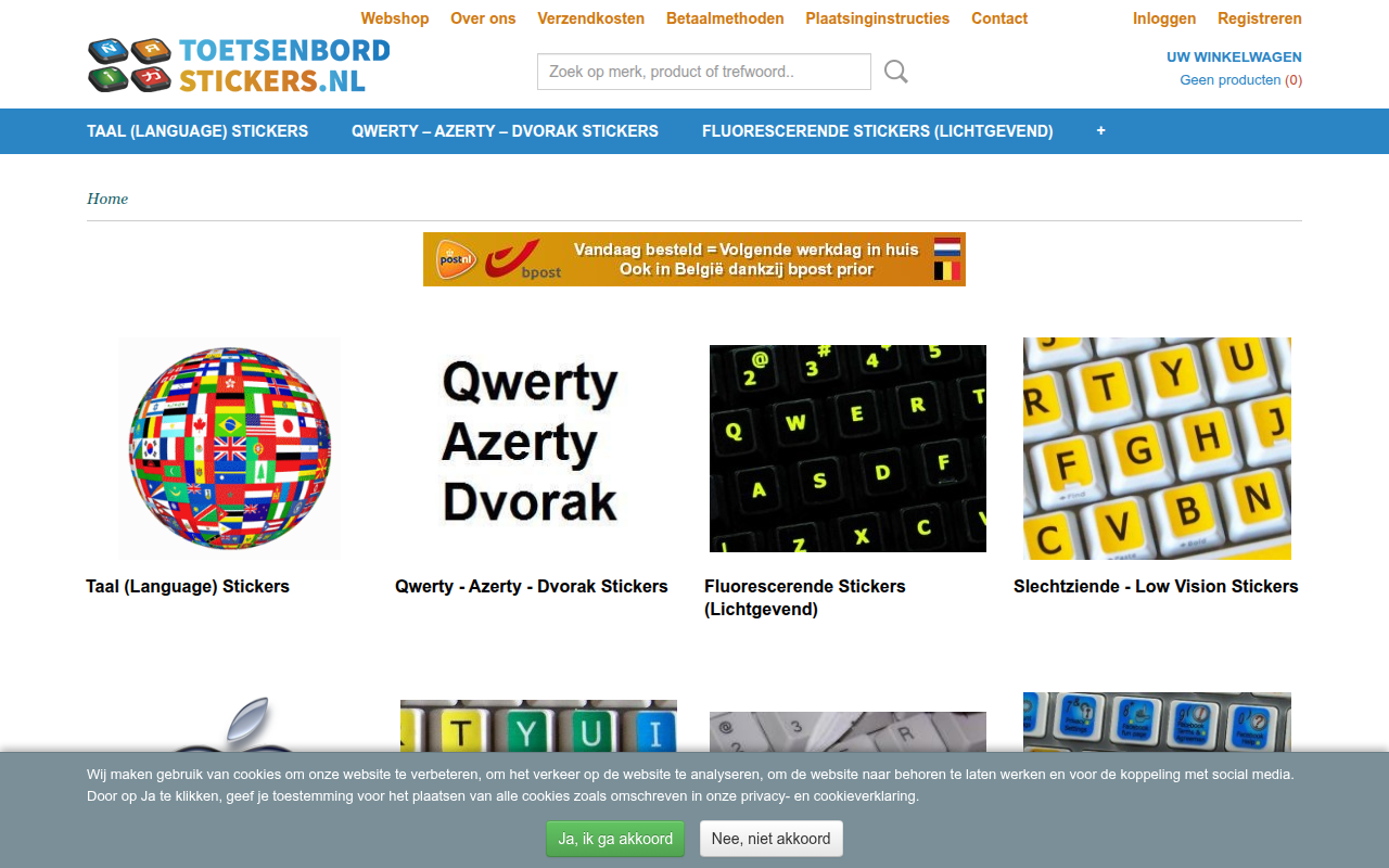 Screenshot van toetsenbordstickers.nl