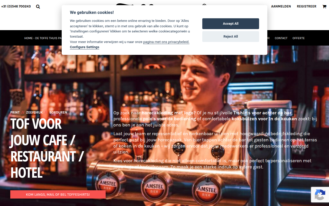 Screenshot van toffeshirts.nl