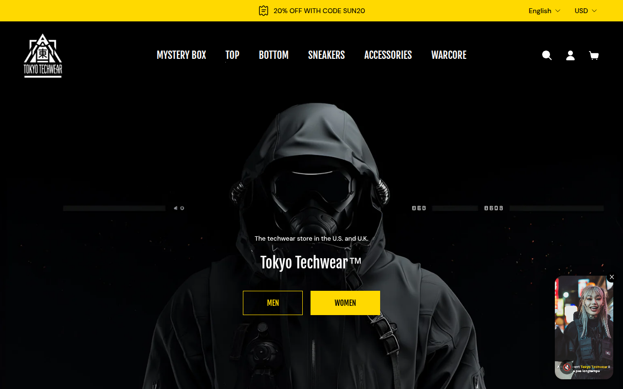 Screenshot van tokyotechwear.com
