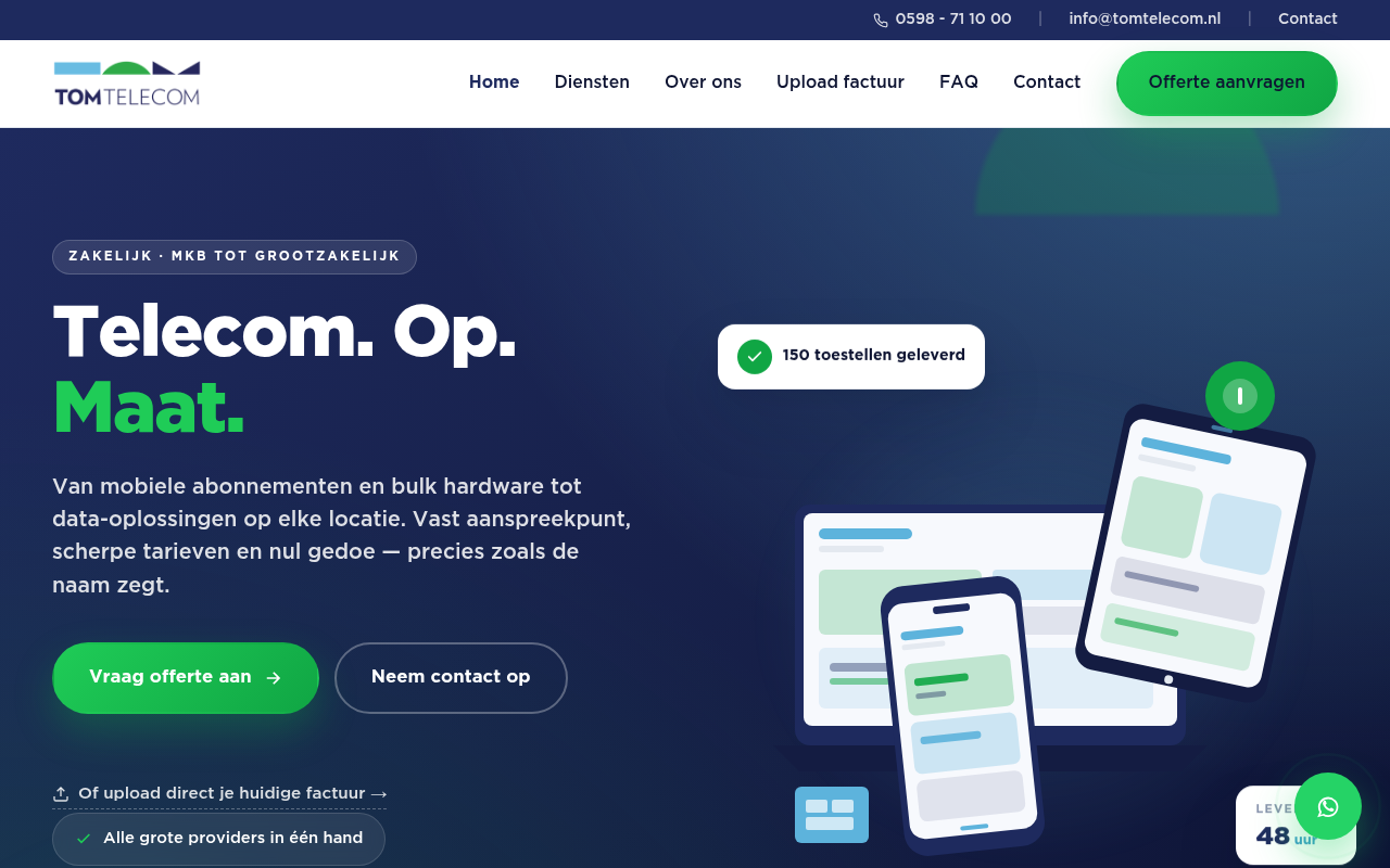 Screenshot van tomtelecom.nl
