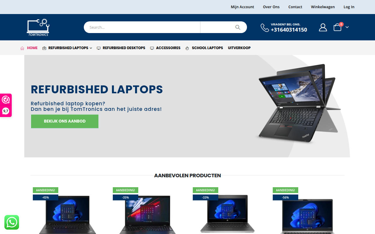 Screenshot van tomtronics.nl