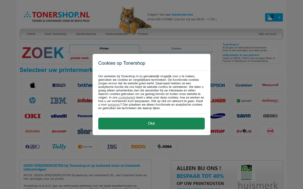 Screenshot van tonershop.nl