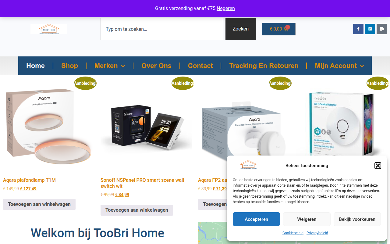 Screenshot van toobrihome.nl