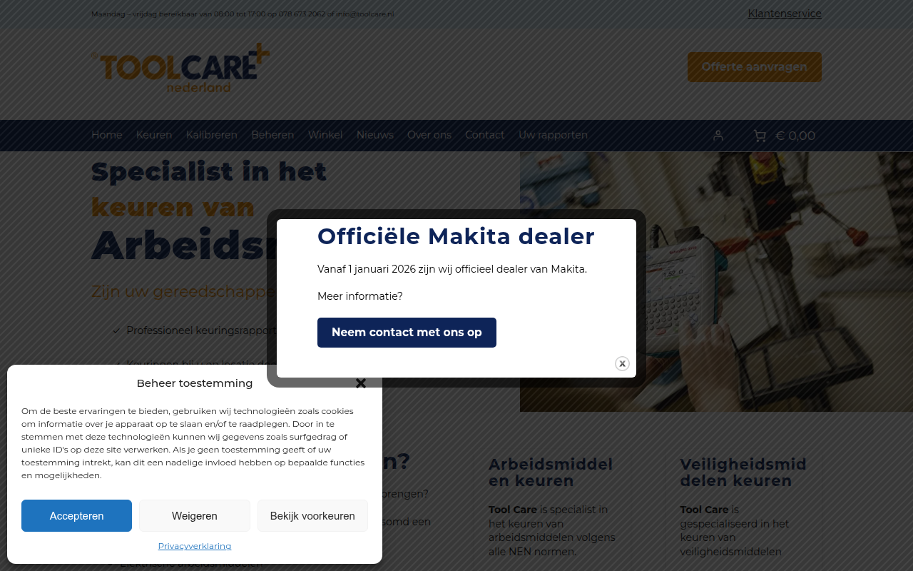 Screenshot van toolcare.nl