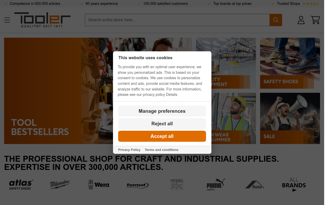 Screenshot van tooler.eu