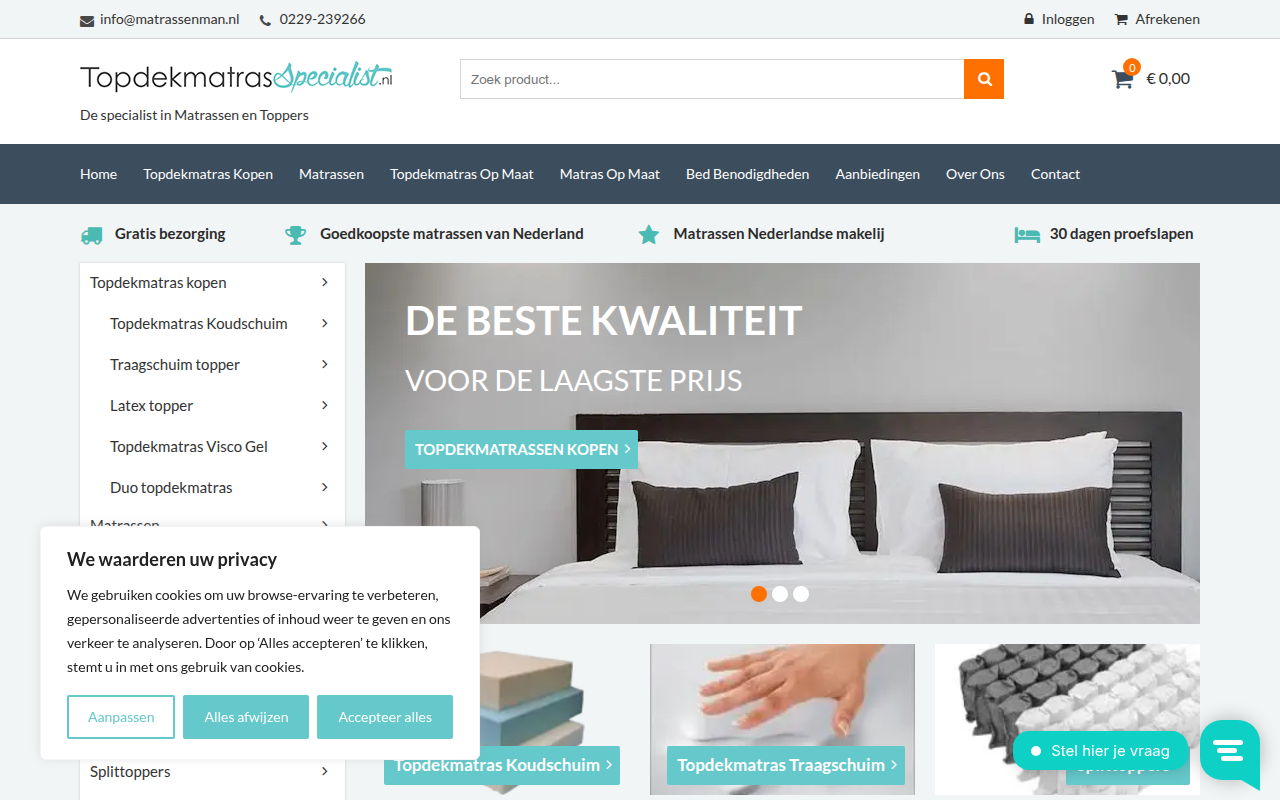 Screenshot van topdekmatrasspecialist.nl