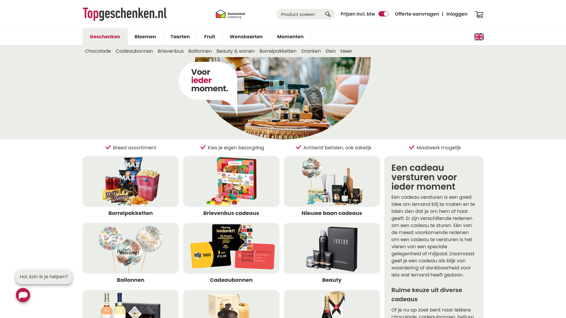 Screenshot van topgeschenken.nl