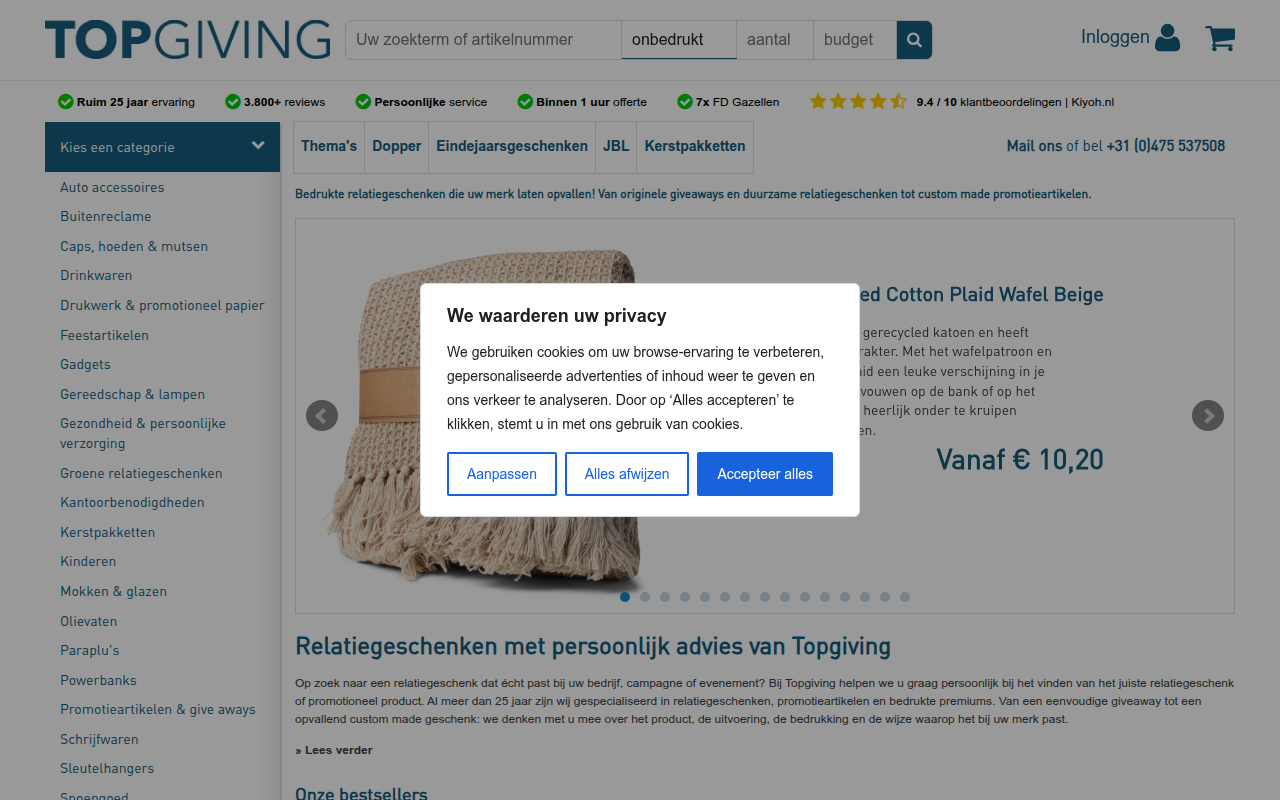 Screenshot van topgiving.nl
