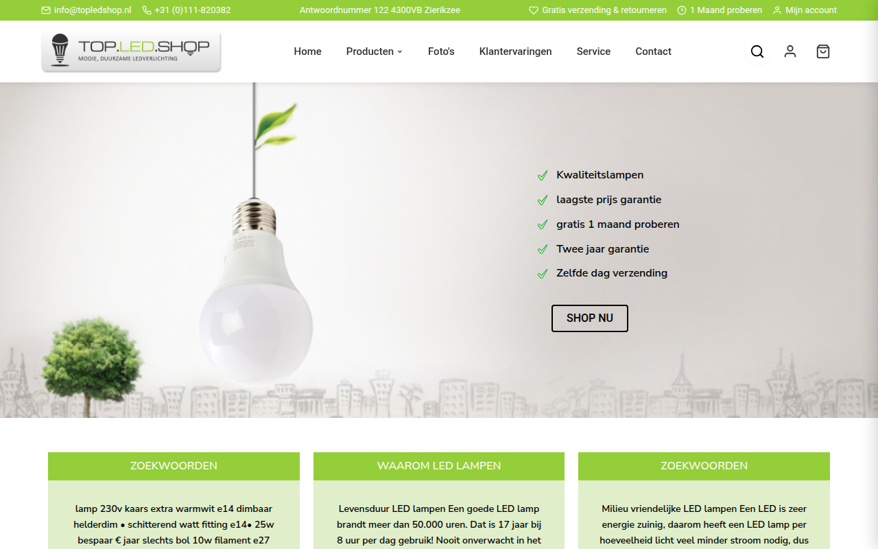 Screenshot van topledshop.nl