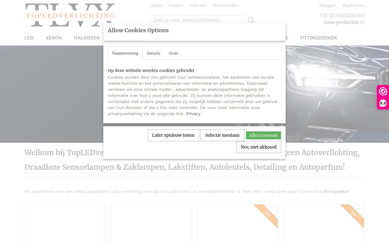 Screenshot van topledverlichting.nl