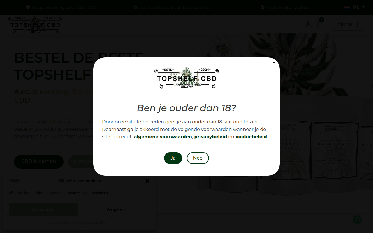 Screenshot van topshelfcbd.nl