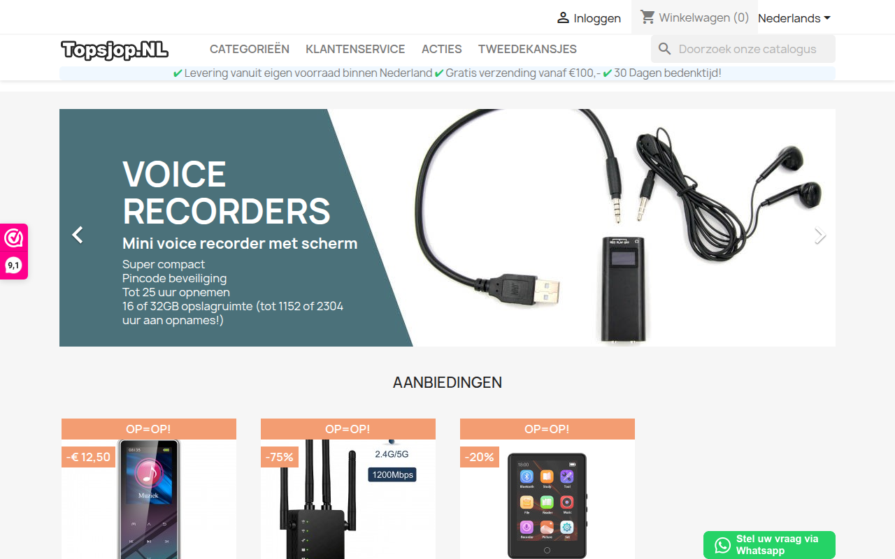 Screenshot van topsjop.nl
