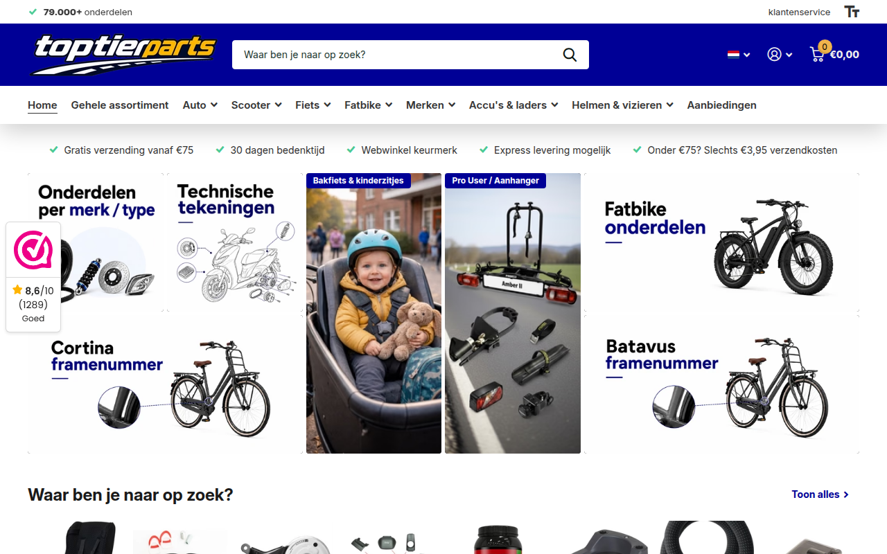 Screenshot van toptierparts.nl