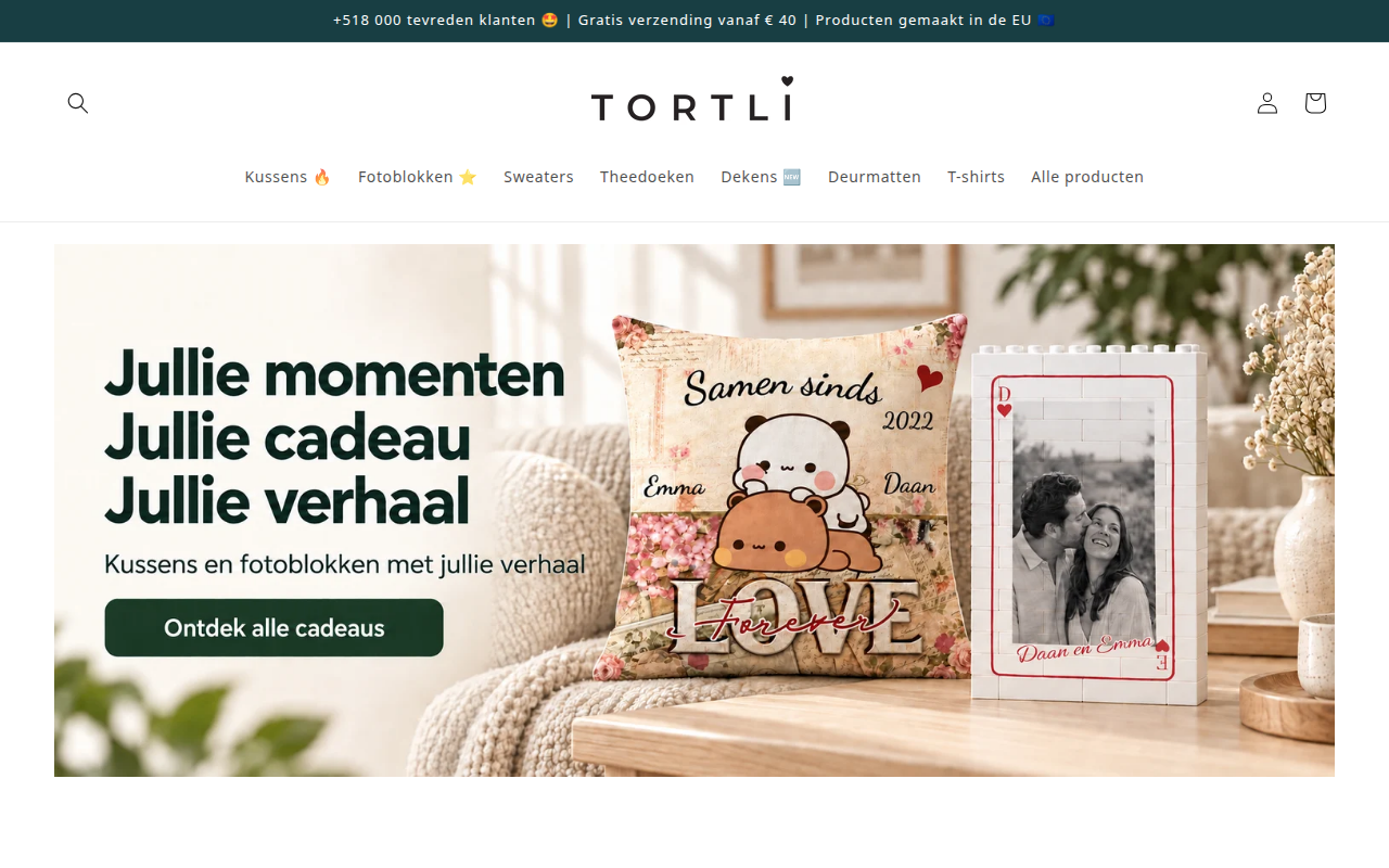 Screenshot van tortli.nl