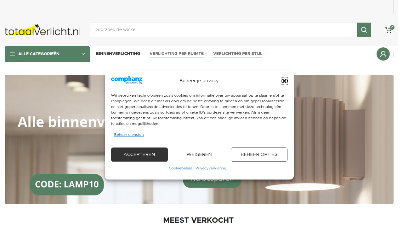 Screenshot van totaalverlicht.nl