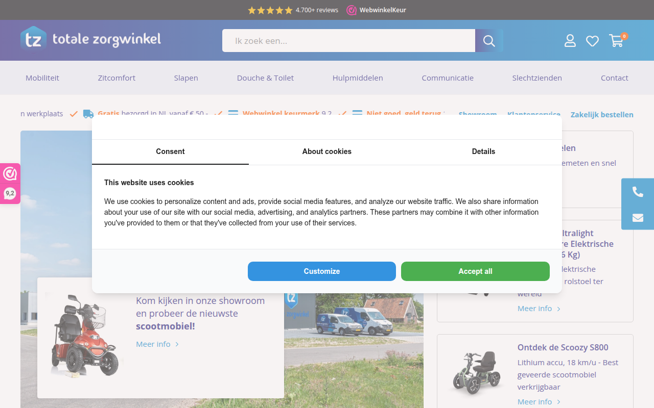 Screenshot van totalezorgwinkel.nl