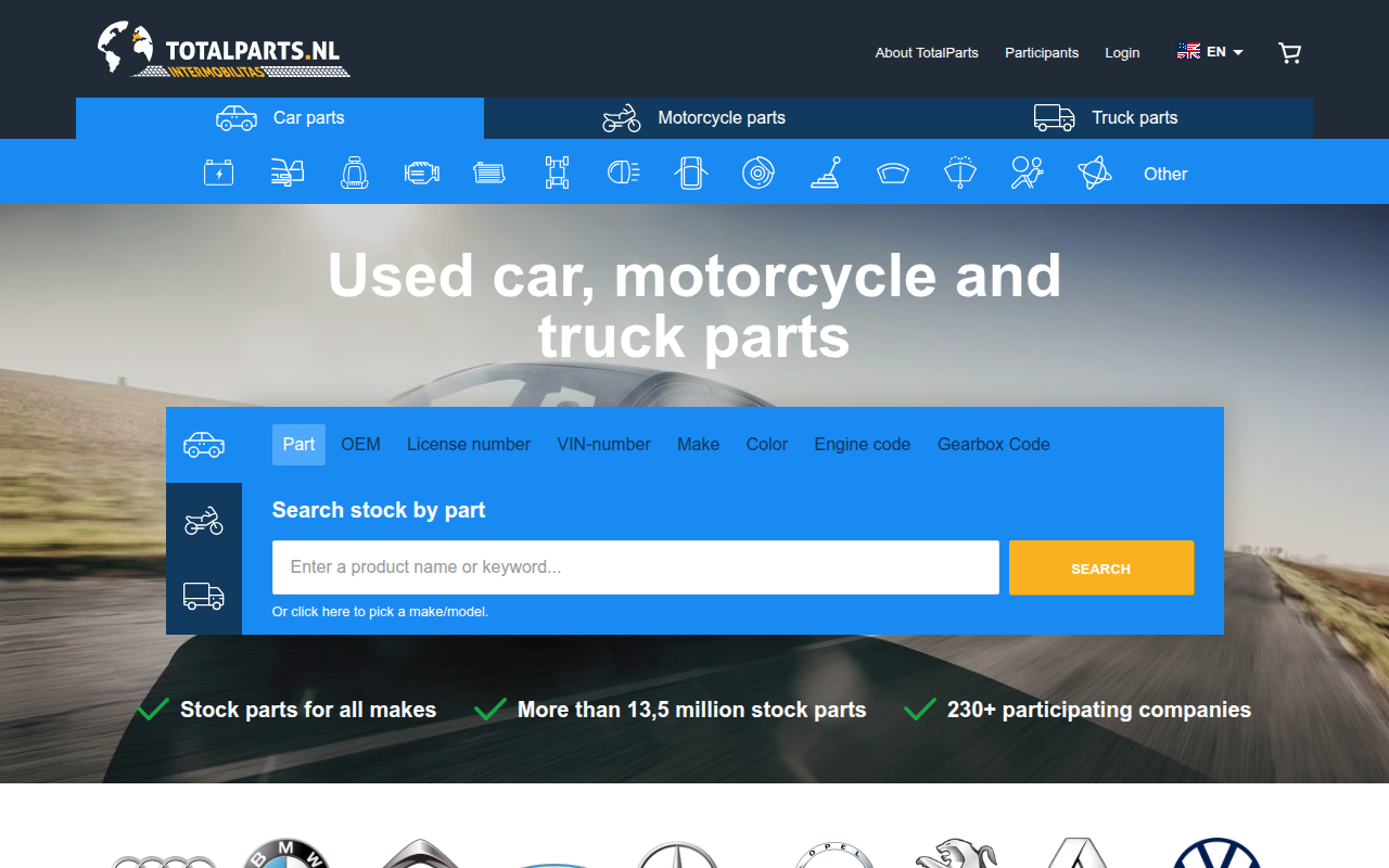 Screenshot van totalparts.nl