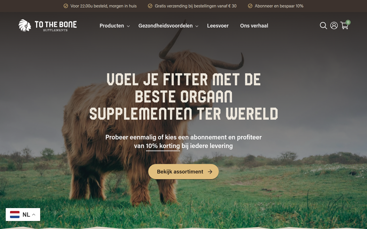 Screenshot van tothebonesupplements.com