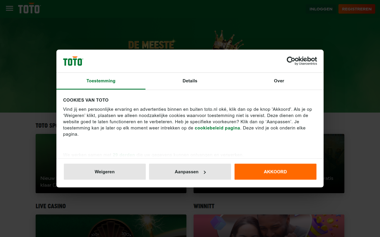 Screenshot van toto.nl