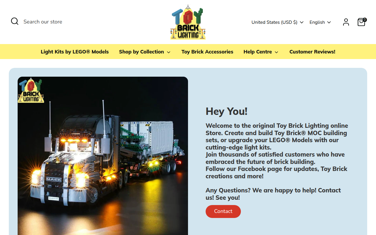 Screenshot van toybricklighting.com