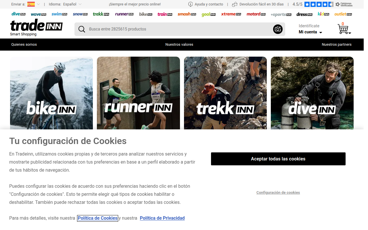 Screenshot van tradeinn.com