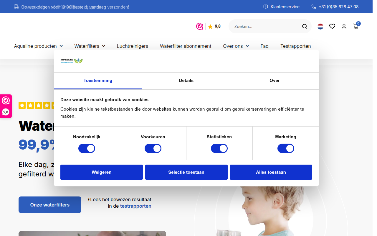 Screenshot van tradeline.nl