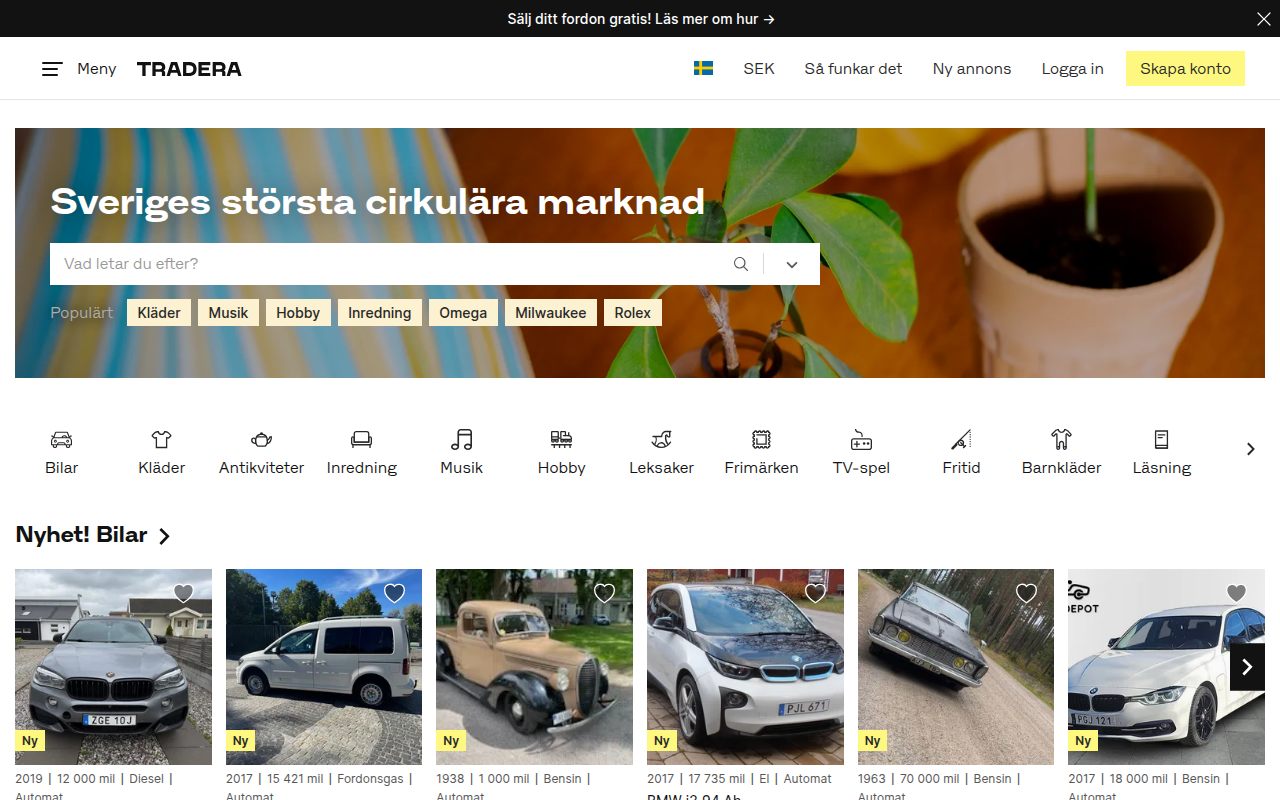 Screenshot van tradera.com