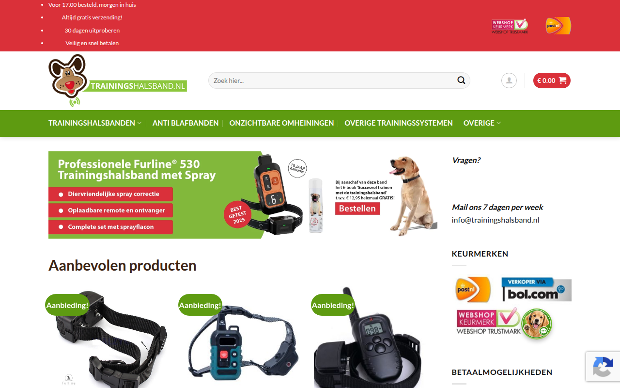 Screenshot van trainingshalsband.nl