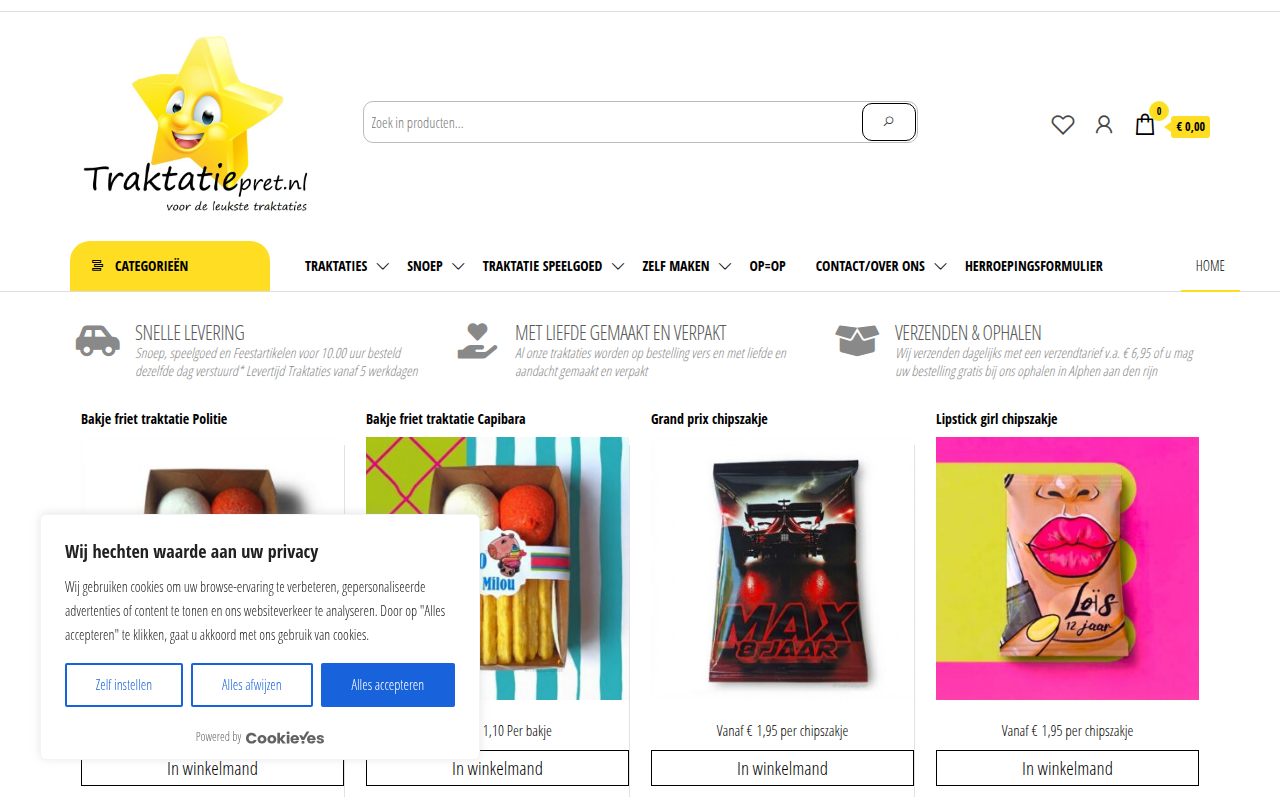 Screenshot van traktatiepret.nl