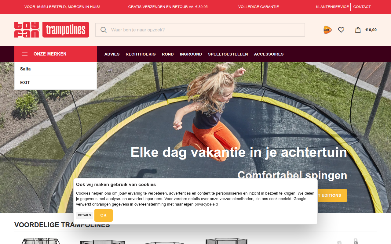 Screenshot van trampolinexl.nl
